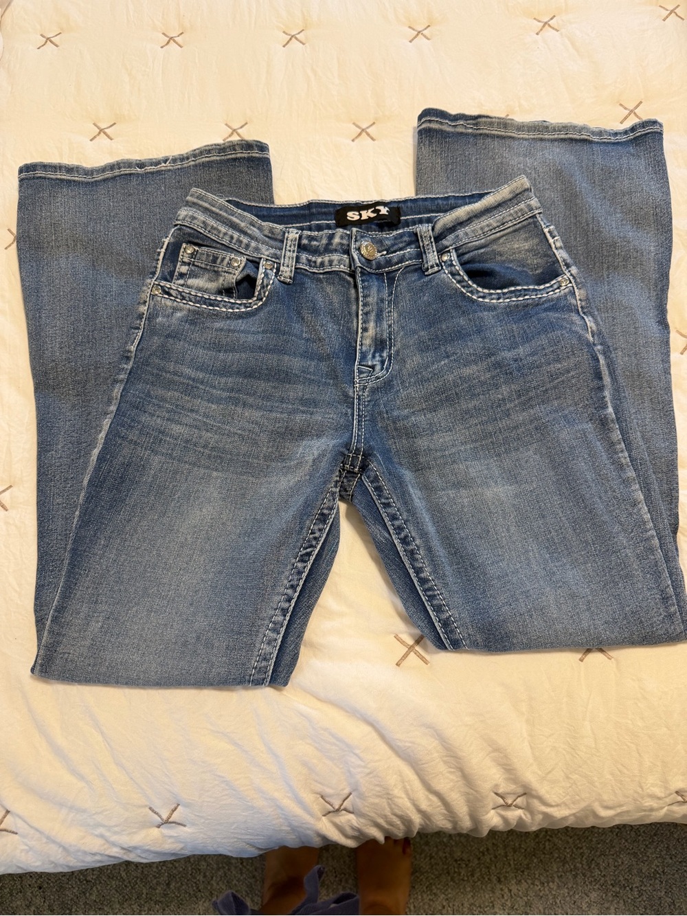 Sky Women's Light Blue Bootcut Jeans with Faded Whiskering